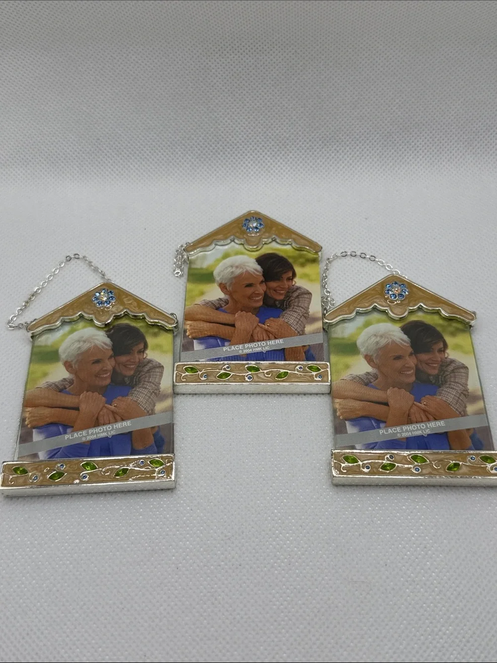 3 Hallmark Hanging Photo picture Frames mini enamel rhinestones bling family VTG